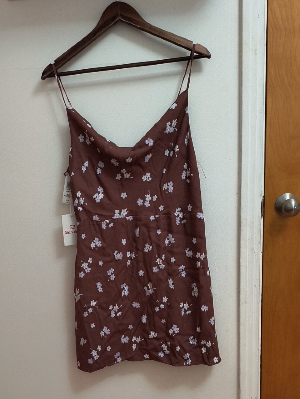 Aritzia Sun Deh Brown Mini Dress with White Floral Print